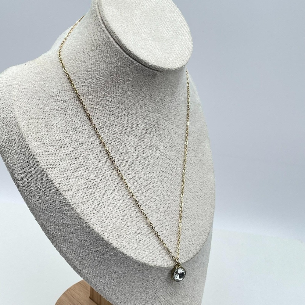 Vintage Time And Tru Gold Tone Crystal Solitaire Necklace Fashion Jewelry Retro - Picture 5 of 8